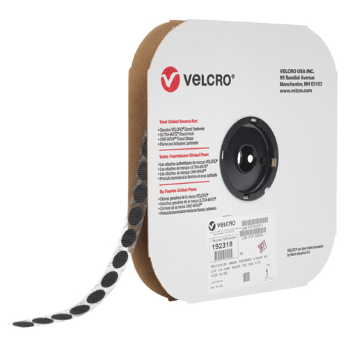 Velcoin&reg; Fastener, Loop, 3/4" Dia., Adhesive, Black Action Paper