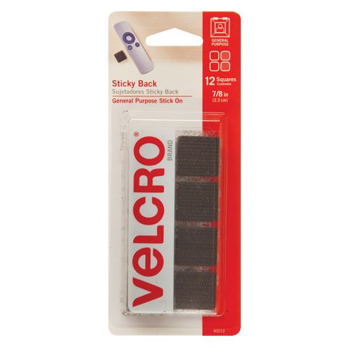 Fastener Squares, Hook & Loop, 7/8" Dia., Adhesive, Black Action Paper