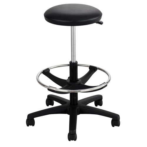 Extended-Height Stool, Drafting, Adjustable, 22" - 32", Vinyl Seat, Black Action Paper