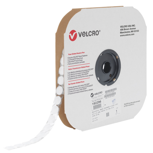 Velcoin&reg; Fastener, Loop, 3/4" Dia., Adhesive, White Action Paper