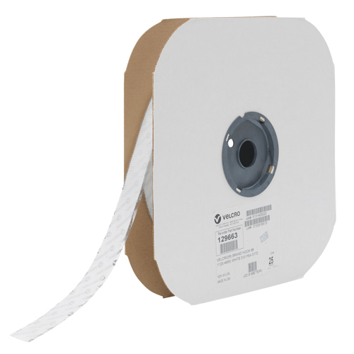 Fastener Tape, Hook, 25 yds x 1", Adhesive, White Action Paper