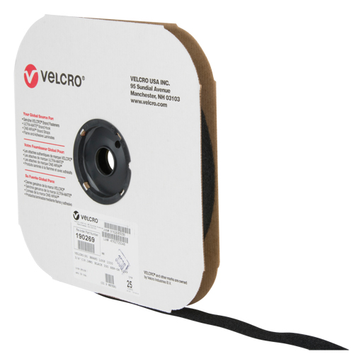 Ruban d'attaches, Boucle, 25 vg x 3/4", Cousu, Noir Action Paper