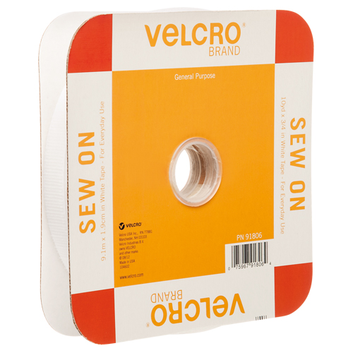 Ruban d'attaches, Boucle et crochet, 30' x 3/4", Cousu, Blanc Action Paper