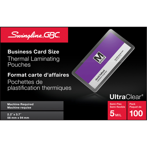 Pochettes lamin&eacute;es pour cartes d'affaires Swingline UltraClear Action Paper