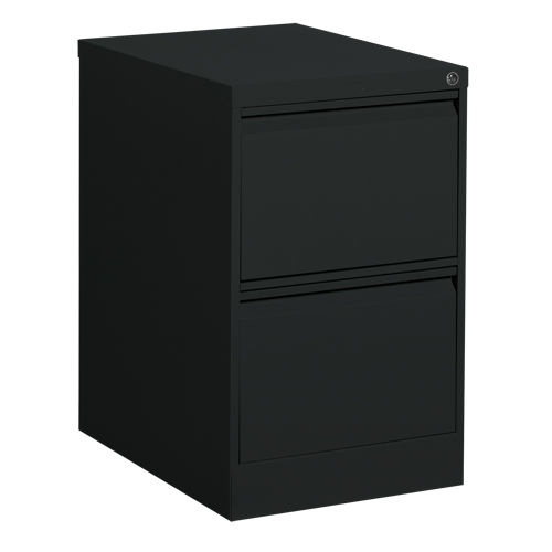 Vertical Filing Cabinet, Steel, 2 Drawers, 18-1/7" W x 25" D x 29" H, Black Action Paper