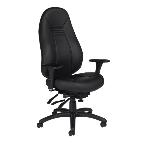 High Back Comfort Chair, Leather, Black, 300 lbs. Capacity Action Paper