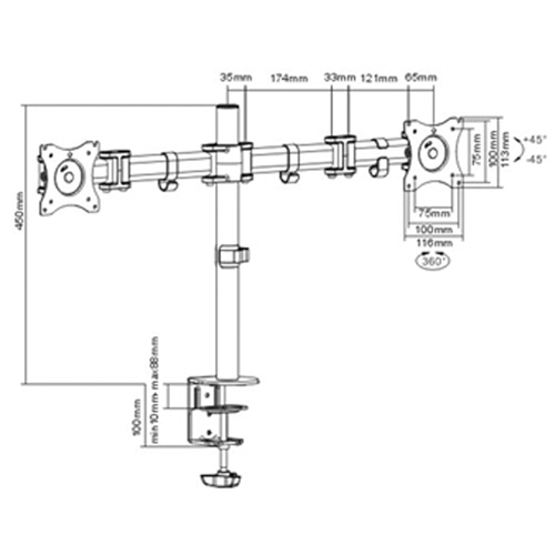 Bras double pour moniteur ActivErgo Action Paper