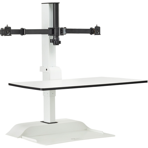 Soar Sit/Stand Electric Desk with Dual Monitor Arm, Desktop Unit, 37-1/4" H x 27-3/4" W x 22" D, White Action Paper
