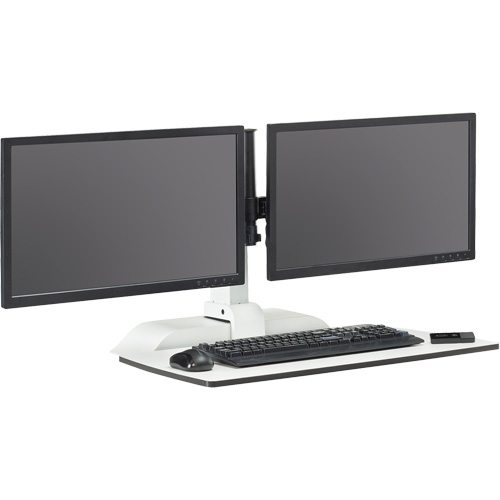 Soar Sit/Stand Electric Desk with Dual Monitor Arm, Desktop Unit, 37-1/4" H x 27-3/4" W x 22" D, White Action Paper