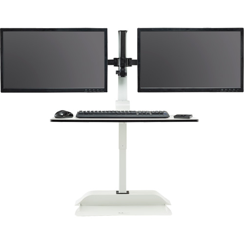 Soar Sit/Stand Electric Desk with Dual Monitor Arm, Desktop Unit, 37-1/4" H x 27-3/4" W x 22" D, White Action Paper