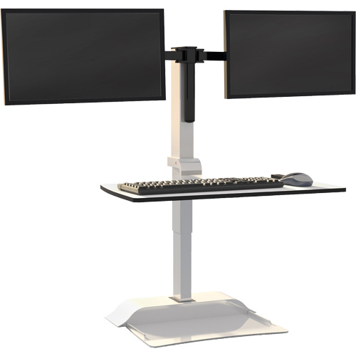 Soar Sit/Stand Electric Desk with Dual Monitor Arm, Desktop Unit, 37-1/4" H x 27-3/4" W x 22" D, White Action Paper