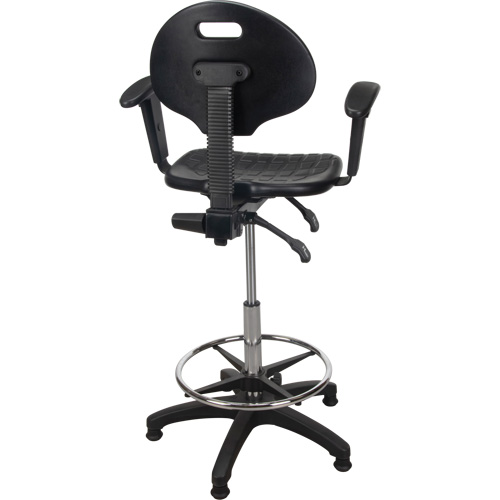 Tabouret ergonomique robuste avec accoudoirs r&eacute;glables, Stationnaire, Ajustable, 39" - 48", Polyur&eacute;thane Si&egrave;ge, Noir Action Paper