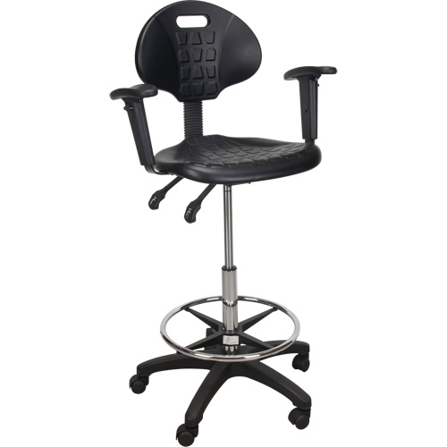 Tabouret ergonomique robuste avec accoudoirs r&eacute;glables et roulettes en nylon, Mobile, Ajustable, 39" - 48", Polyur&eacute;thane Si&egrave;ge, Noir Action Paper