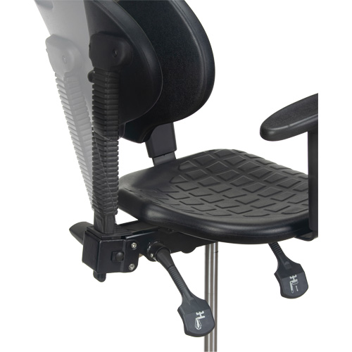 Tabouret ergonomique robuste avec accoudoirs r&eacute;glables, Stationnaire, Ajustable, 39" - 48", Polyur&eacute;thane Si&egrave;ge, Noir Action Paper