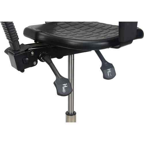 Tabouret ergonomique robuste avec accoudoirs r&eacute;glables, Stationnaire, Ajustable, 39" - 48", Polyur&eacute;thane Si&egrave;ge, Noir Action Paper