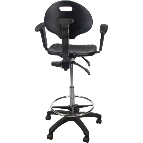 Tabouret ergonomique robuste avec accoudoirs r&eacute;glables et roulettes en nylon, Mobile, Ajustable, 39" - 48", Polyur&eacute;thane Si&egrave;ge, Noir Action Paper