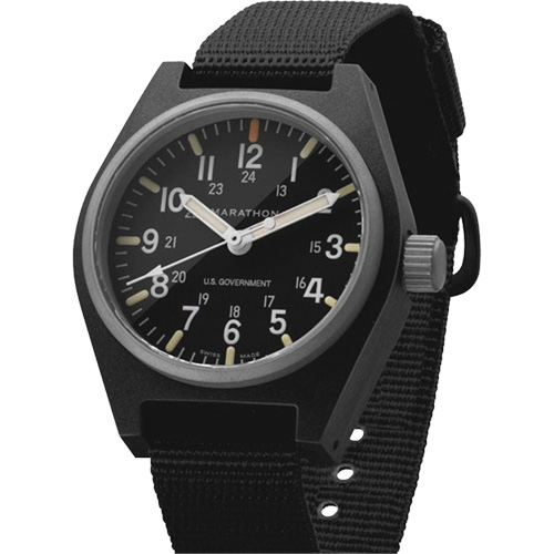 General Purpose Quartz with MaraGlo Watch, Analog, Battery Operated, 0.6" W x 1.3" D x 0.4" H, Black Action Paper