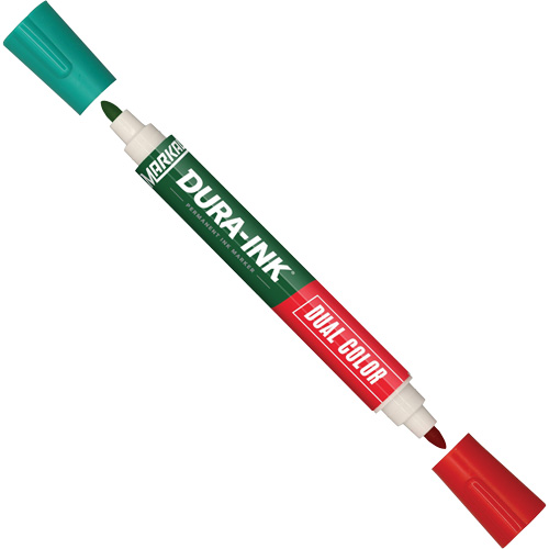Marqueur &agrave; encre permanente et double couleur Markal Dura-Ink, Vert/Rouge, Pointe Ronde Action Paper