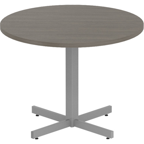Newland Height-Adjustable Round Table, 36" L x 36" W x 29" H, 1" Top, Laminate, Brown Action Paper