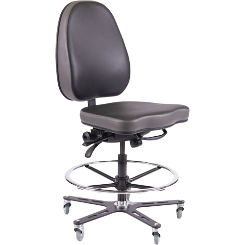 TF180 Ergonomic Industrial Chair, Mobile, Adjustable, Vinyl Seat, Black Action Paper