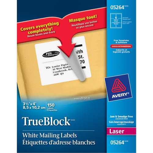 TrueBlock Laser Shipping Labels, 3-1/3" W x 4" L, White Action Paper