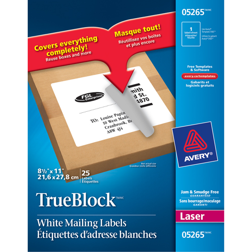 &eacute;tiquettes d'exp&eacute;dition au laser TrueBlock, 11" la x 8,5" la x Blanc Action Paper