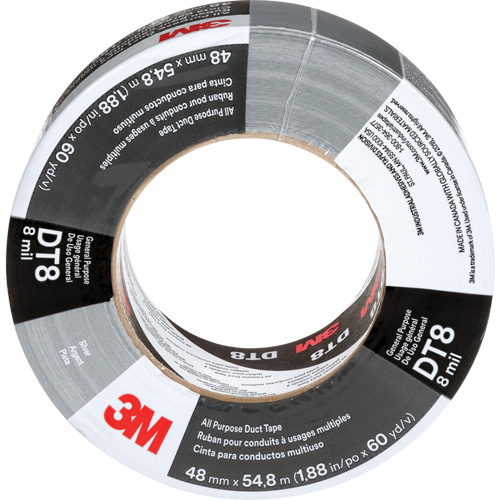 DT8 All-Purpose Duct Tape, 8 mils, Silver, 48 mm (2") x 55 m (180') Action Paper