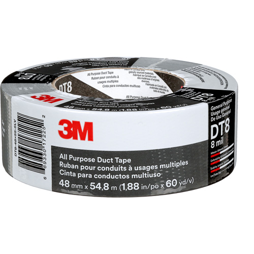 DT8 All-Purpose Duct Tape, 8 mils, Silver, 48 mm (2") x 55 m (180') Action Paper