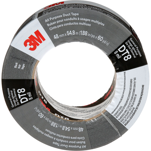 DT8 All-Purpose Duct Tape, 8 mils, Black, 48 mm (2") x 55 m (180') Action Paper