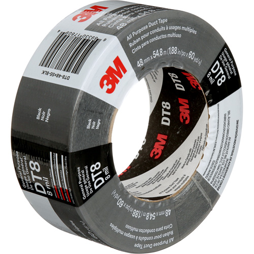 DT8 All-Purpose Duct Tape, 8 mils, Black, 48 mm (2") x 55 m (180') Action Paper