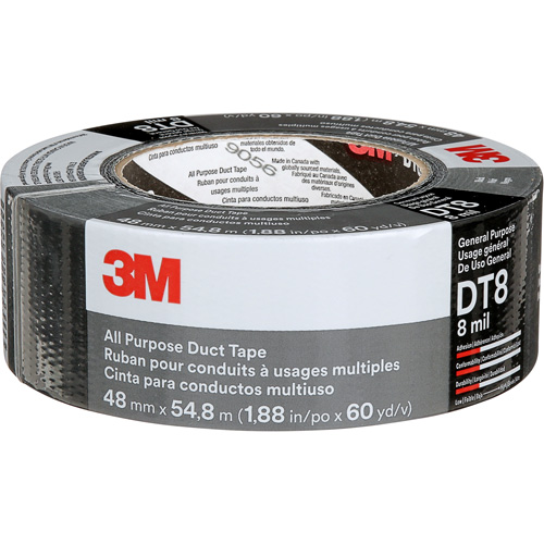 DT8 All-Purpose Duct Tape, 8 mils, Black, 48 mm (2") x 55 m (180') Action Paper