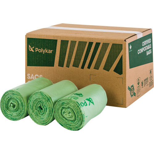 Sacs certifi&eacute;s compostables, R&eacute;gulier, 60" lo x 48" la, Transparent, Capacit&eacute; de 245 L (65 gal.) Action Paper