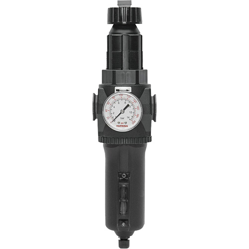 Manual Drain Filter/Regulator with Metal Bowl & Gauge Modulair 400, 1/2" NPT, 200 psi, 9.1 fl. oz. Capacity Action Paper
