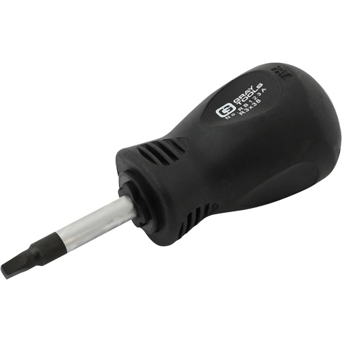 Square Recess Stubby Screwdriver, #3 Tip, Round, 3-1/4" L, Cushion Grip Handle Action Paper