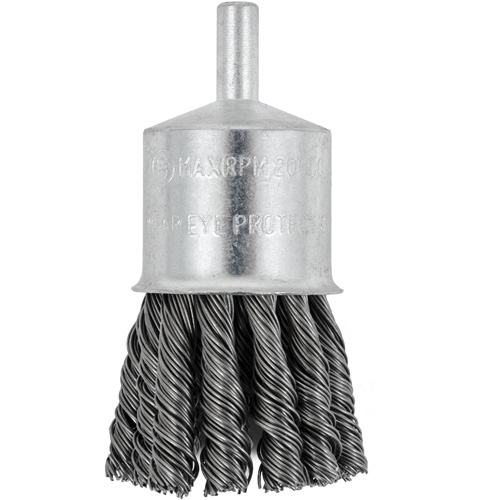 Shaft Mounted Knot Twisted End Brush, 1-1/8" Dia. x 1/4" Arbor Action Paper