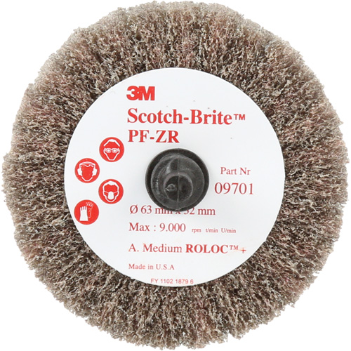 Brosse &agrave; lamelles pour labrasion et le polissage PF-ZR Roloc Scotch-Brite, Oxyde d'aluminium, Grain Moyen, 2-1/2" x 1-1/4" Action Paper