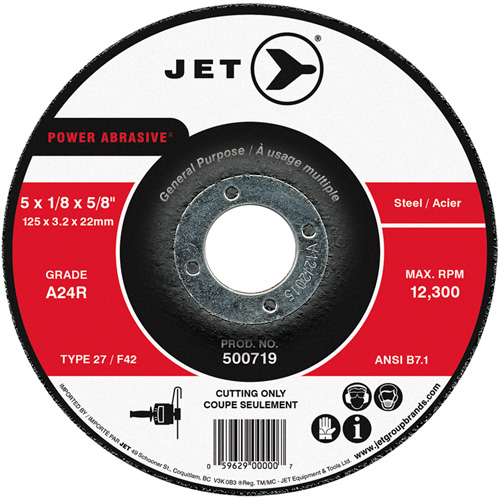 Disque abrasif de tronçonnage, 5" x 1/8", Arbre de 7/8", Type 27, 12 300 Tr/min Action Paper