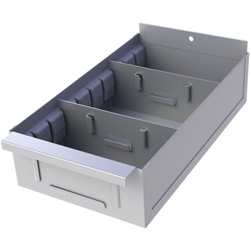 Interlok Boltless Shelving Shelf Box, Steel, 5-5/8" W x 15" D x 2-3/4" H, Light Grey Action Paper
