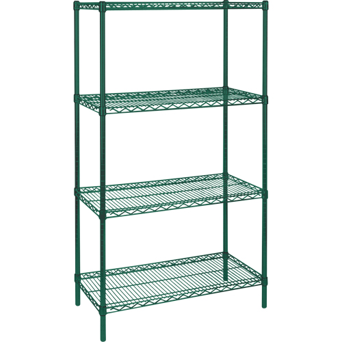 Heavy-Duty Green Epoxy Finish Wire Shelving, 4 Tiers, 36" W x 63" H x 18" D Action Paper
