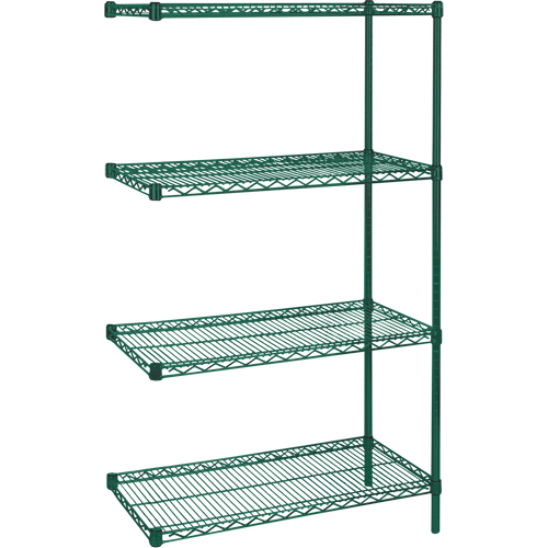 Heavy-Duty Green Epoxy Finish Wire Shelving, Add-On Kit, 4 Tiers, 30" W x 63" H x 14" D Action Paper