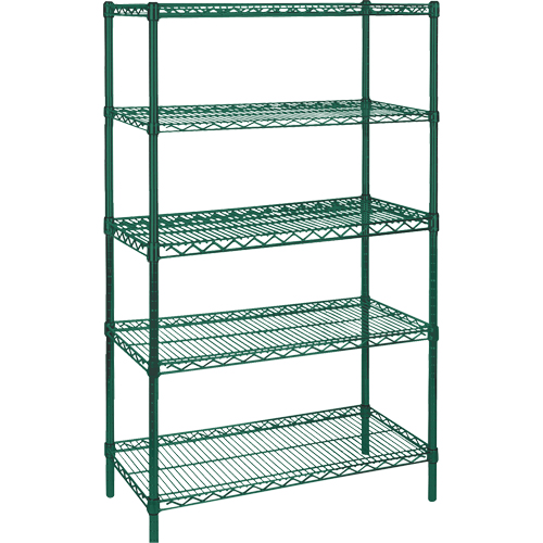 Heavy-Duty Green Epoxy Finish Wire Shelving, 5 Tiers, 30" W x 74" H x 14" D Action Paper