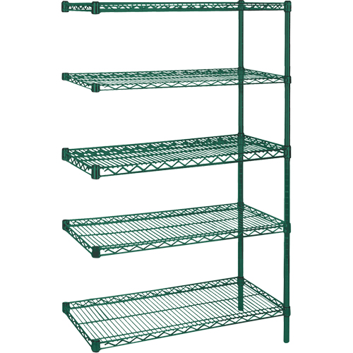 Heavy-Duty Green Epoxy Finish Wire Shelving, Add-On Kit, 5 Tiers, 36" W x 86" H x 24" D Action Paper
