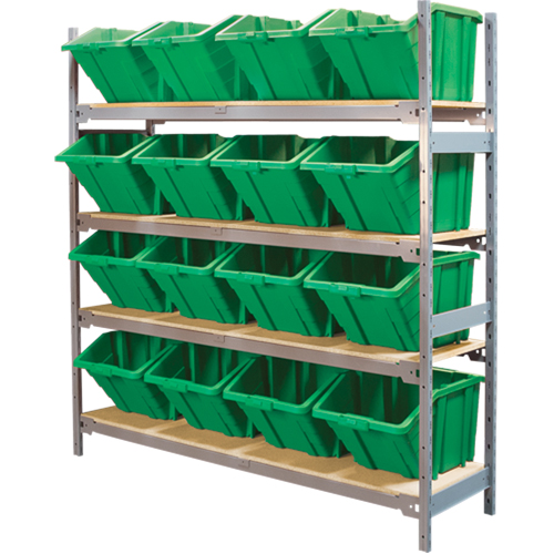 Wide Span Shelving with Jumbo Plastic Bins, Steel, Boltless, 800 lbs. Capacity, 66" W x 72" H x 18" D Action Paper
