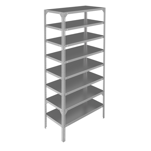 Shelving Unit, Galvanized Steel, Slotted Angle, 400 lbs. Capacity, 36" W x 96" H x 12" D Action Paper