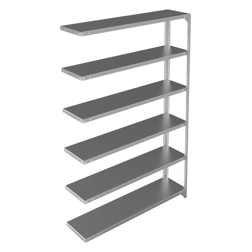 Shelving Unit, Galvanized Steel, Slotted Angle, 300 lbs. Capacity, 48" W x 72" H x 12" D Action Paper