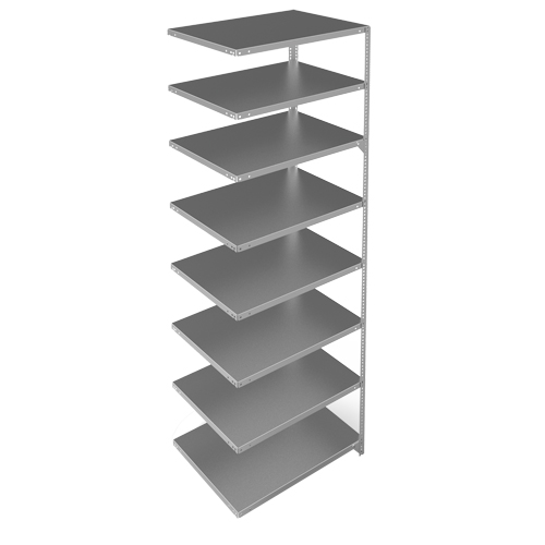 Shelving Unit, Galvanized Steel, Slotted Angle, 400 lbs. Capacity, 36" W x 96" H x 24" D Action Paper