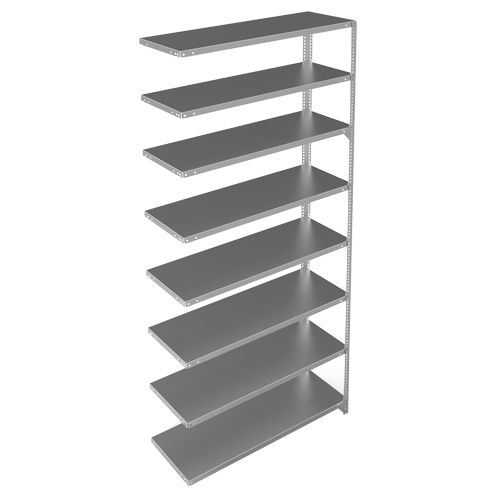 Shelving Unit, Galvanized Steel, Slotted Angle, 300 lbs. Capacity, 48" W x 96" H x 15" D Action Paper