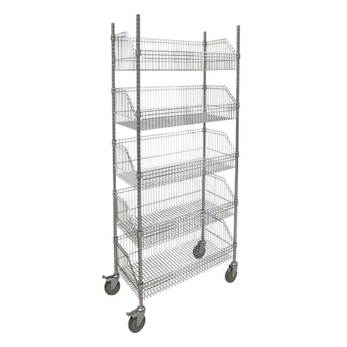 Wire Basket Shelving Cart, 5 Tiers, 48" W x 80" H x 24" D Action Paper