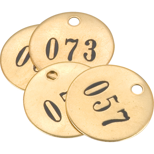 Numbered Tags, # 001 - 025, Brass, 1" dia Action Paper