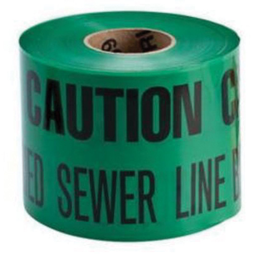 "Buried Sewer Line" Identoline&reg; Underground Warning Tape, 6" W x 1000' L, Black on Green Action Paper